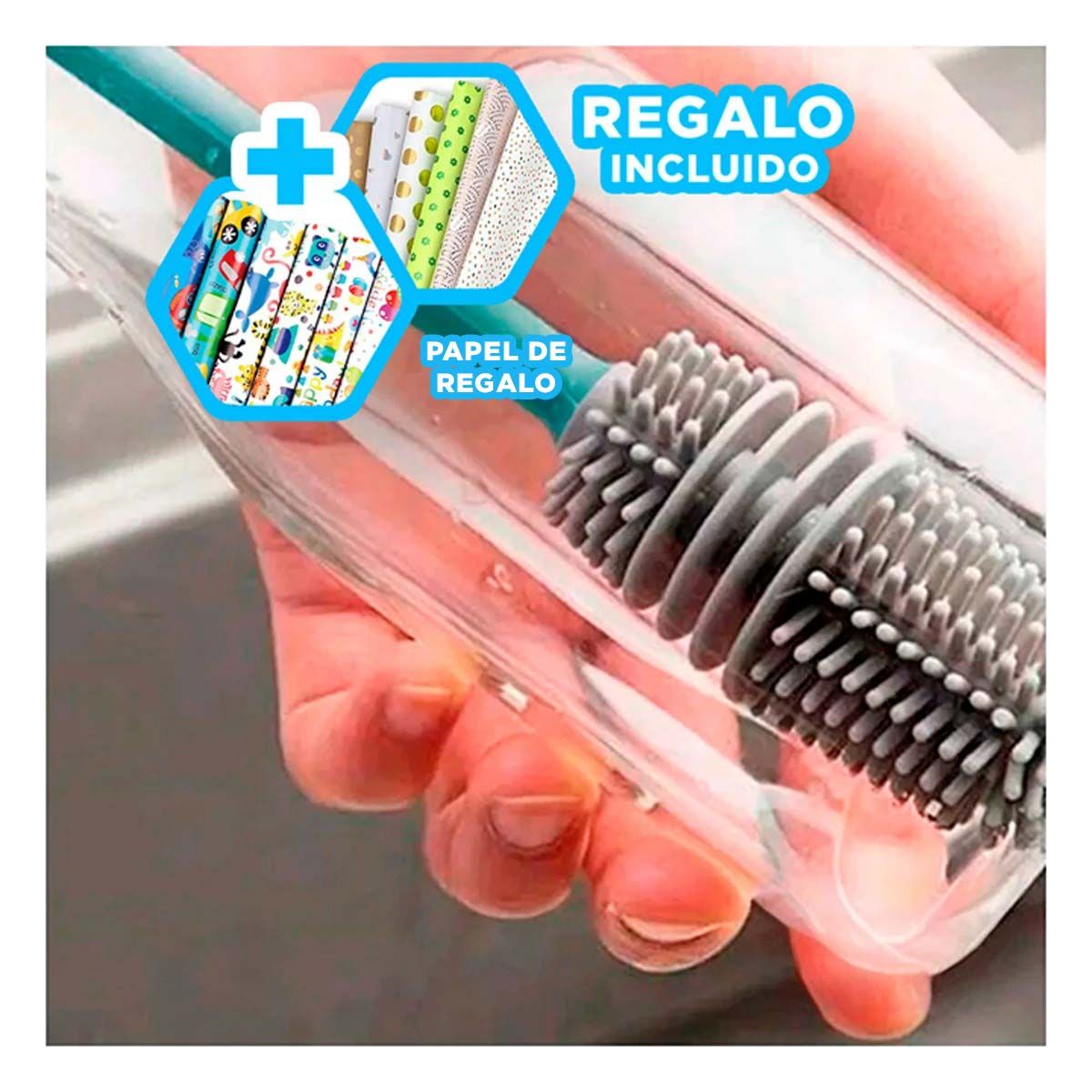 GENERICO - Cepillo Resistente para Vasos Celeste Y+Papel de Regalo