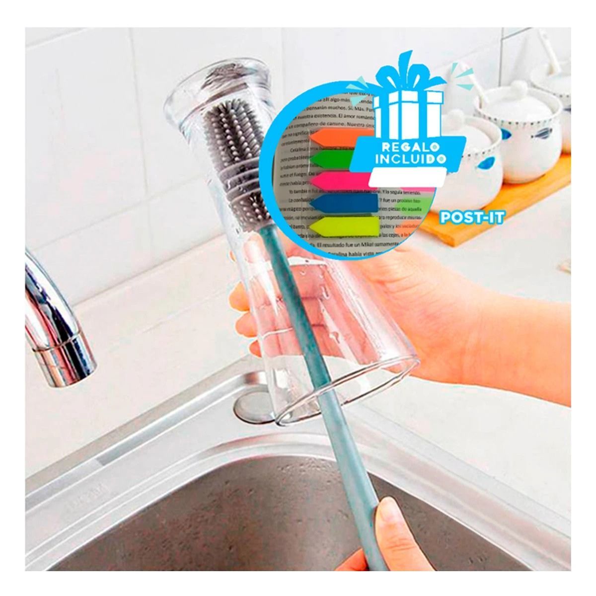 GENERICO - Brocha Durable de Silicona en Celeste Y+Post-it Adhesivos