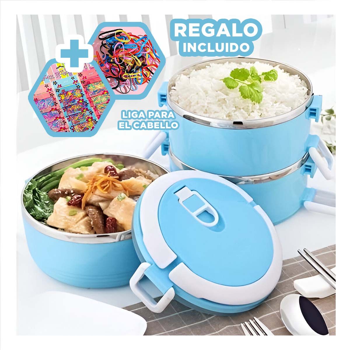 GENERICO - Pack6 Taper Practico y Termico en Celeste Y+Ligas de Regalo