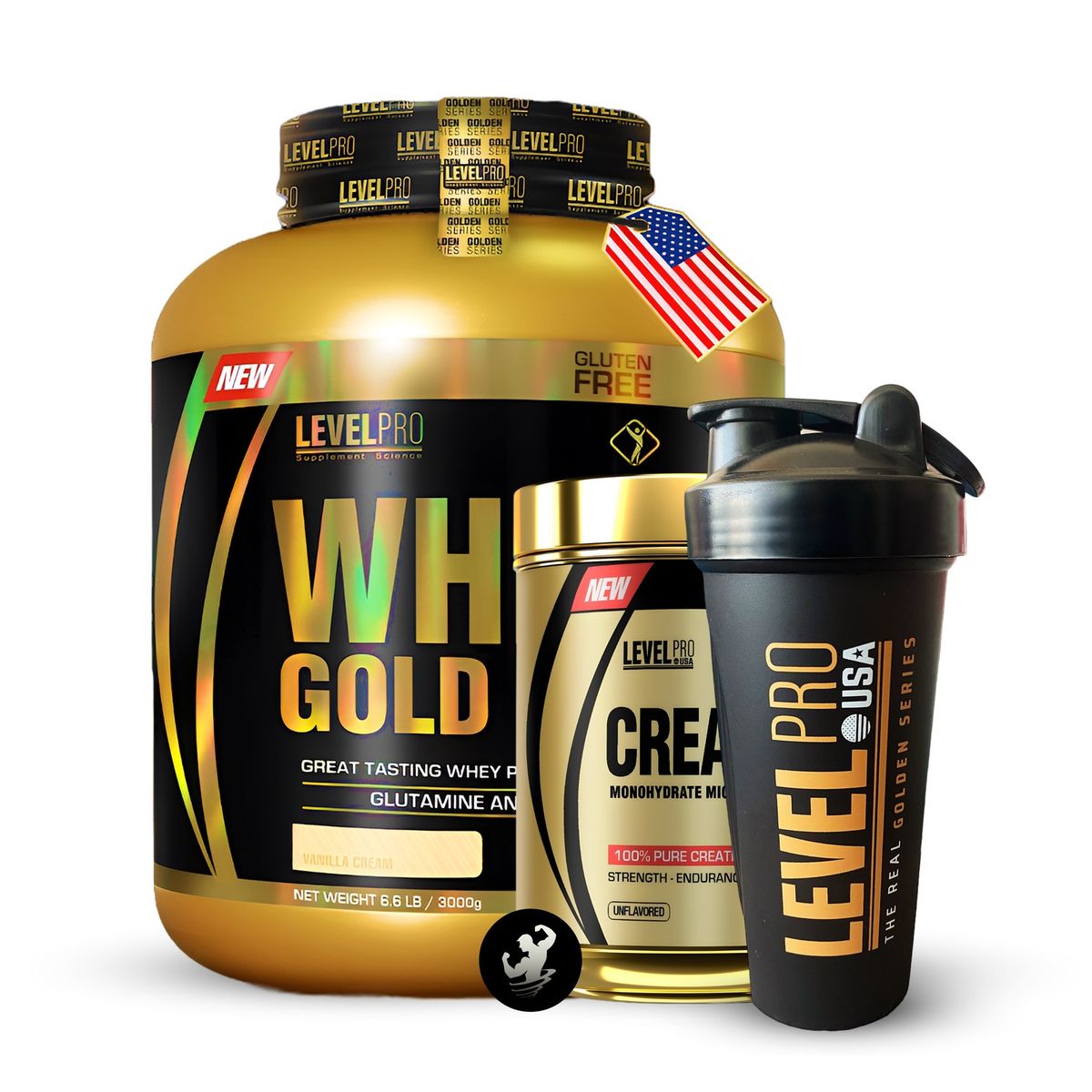 LEVEL PRO - Proteína Whey Gold Pro 6.6 lbs - Vainilla + Creatina 500 grs + shaker