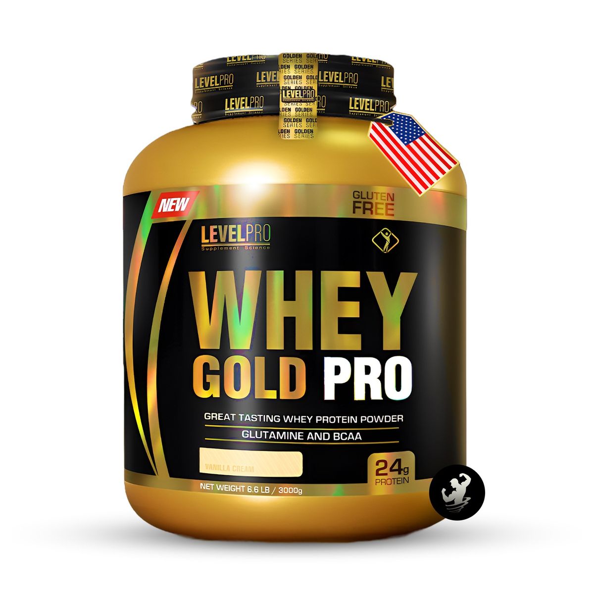 LEVEL PRO - Proteína Whey Gold Pro 6.6 lbs - Vainilla + Creatina 500 grs + shaker