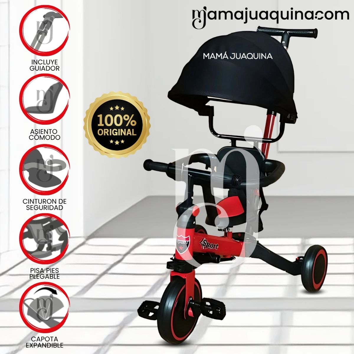 BABY - Triciclo Guiador para Niños «RODIN» de Lujo Red