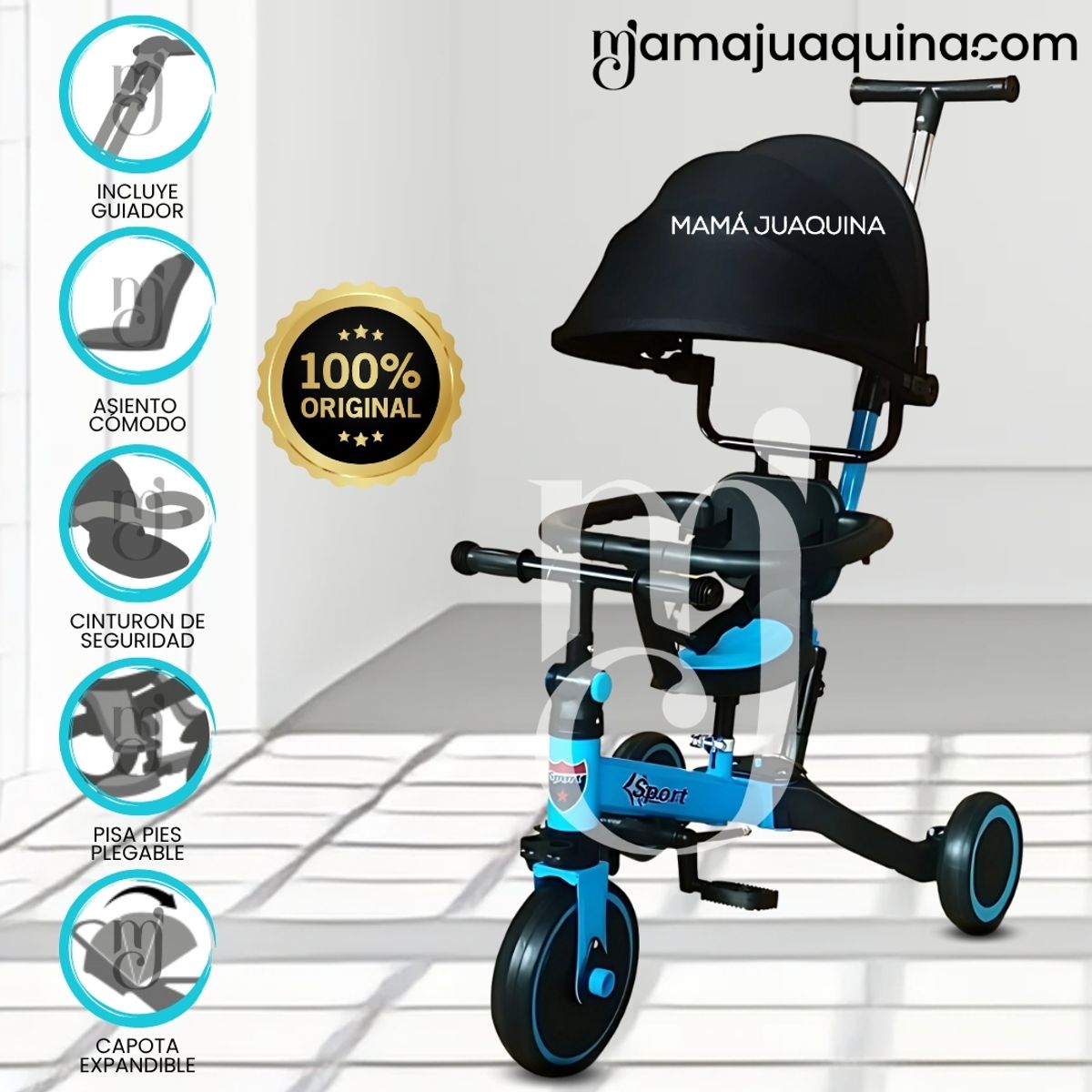 BABY - Triciclo Guiador para Niños «RODIN» de Lujo Blue