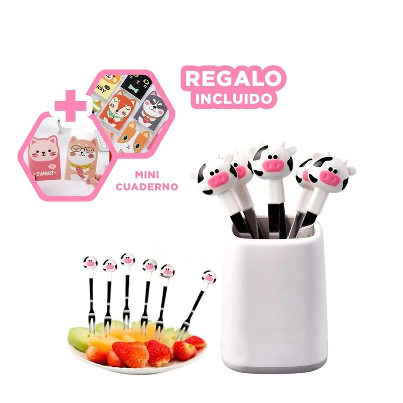 GENERICO - Mini Tenedor Inoxidable para Niños Vaca Y+Regalo Agendita