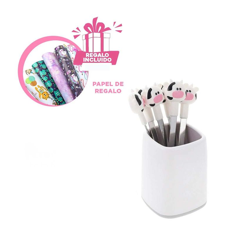 GENERICO - Pack6 Tenedor Pequeño para Casa Vaca Y+Papel de Regalo