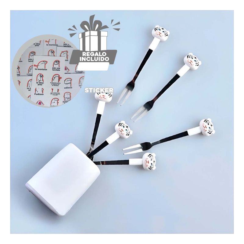 GENERICO - Mini Tenedor Inoxidable Tigre Blanco Y+Regalo Stickers