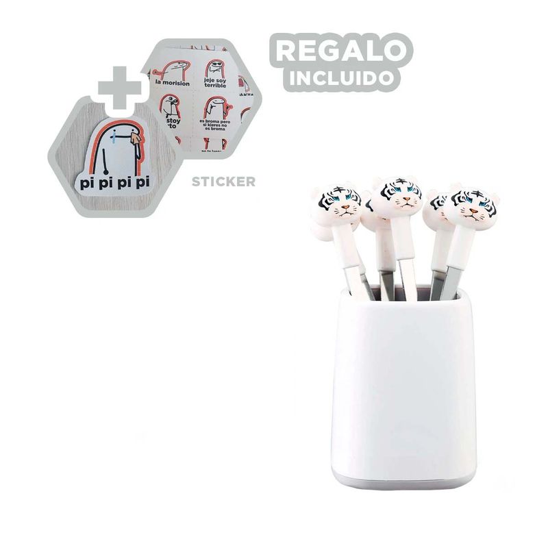 GENERICO - Pack6 Tenedor Infantil Tigre Blanco Y+Regalo Stickers