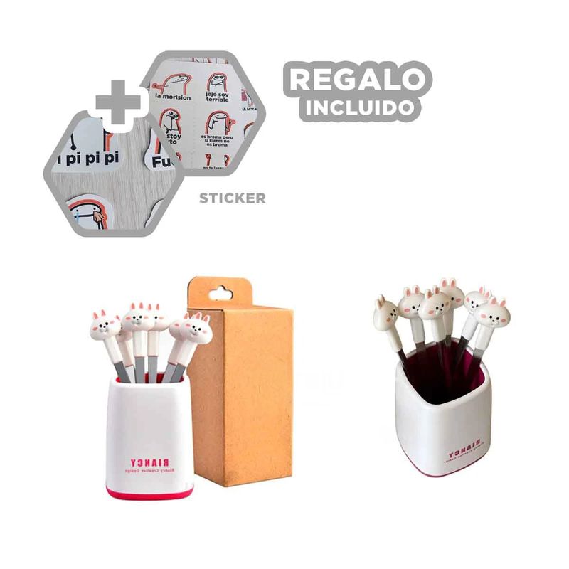 GENERICO - Mini Tenedor Inoxidable Conejo Blanco Y+Regalo Stickers