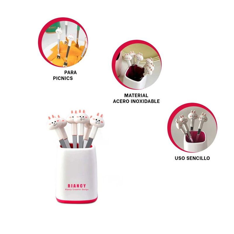 GENERICO - Pack2 Mini Tenedor Niños en Conejo Blanco Y+Regalo Agendita