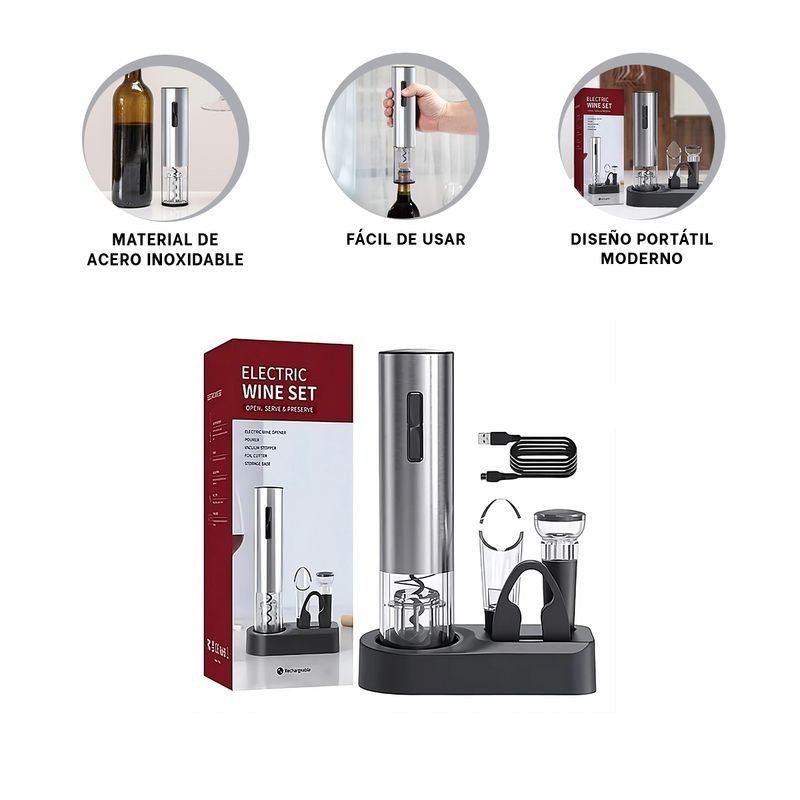 GENERICO - Pack4 Set Abridor de Botellas Plateado Y+Ligas de Regalo