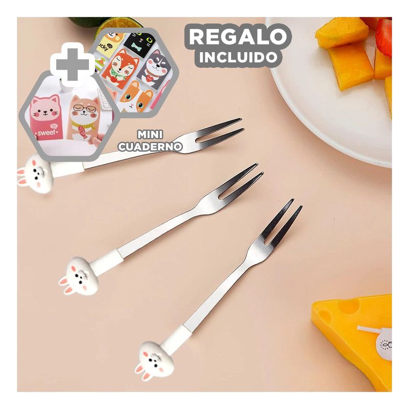 GENERICO - Pack12 Tenedor Infantil en Conejo Blanco Y+Regalo Agendita