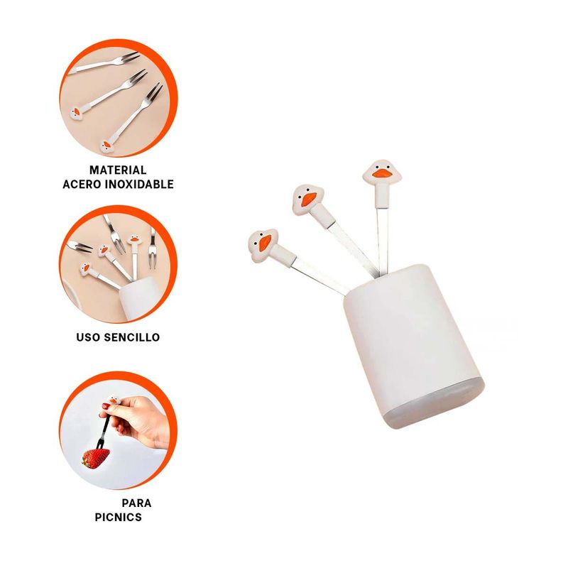 GENERICO - Pack2 Cubierto Infantil Pato Blanco Y+Ligas de Regalo