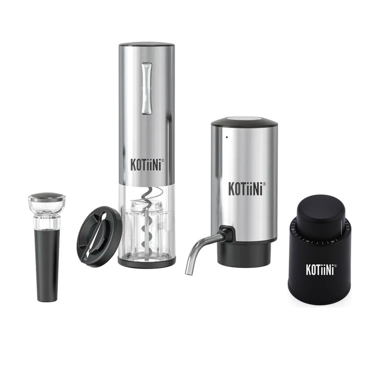 KOTIINI - Set Sacacorcho y Aireador eléctrico recarga USB + Tapón Preservador