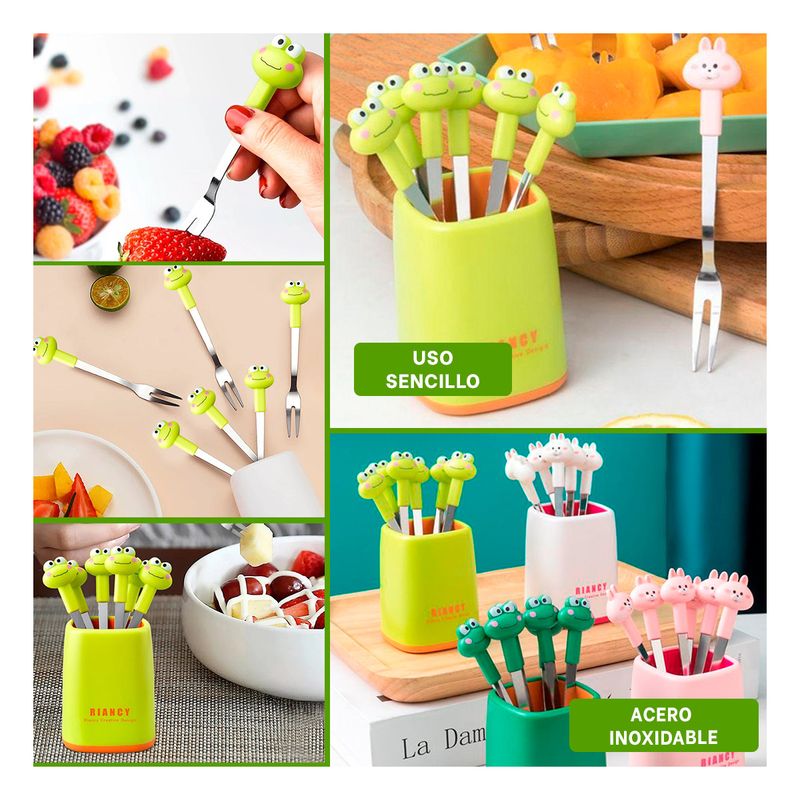 GENERICO - Pack4 Tenedor Infantil Sapo Verde Limon Y+Regalo Agendita