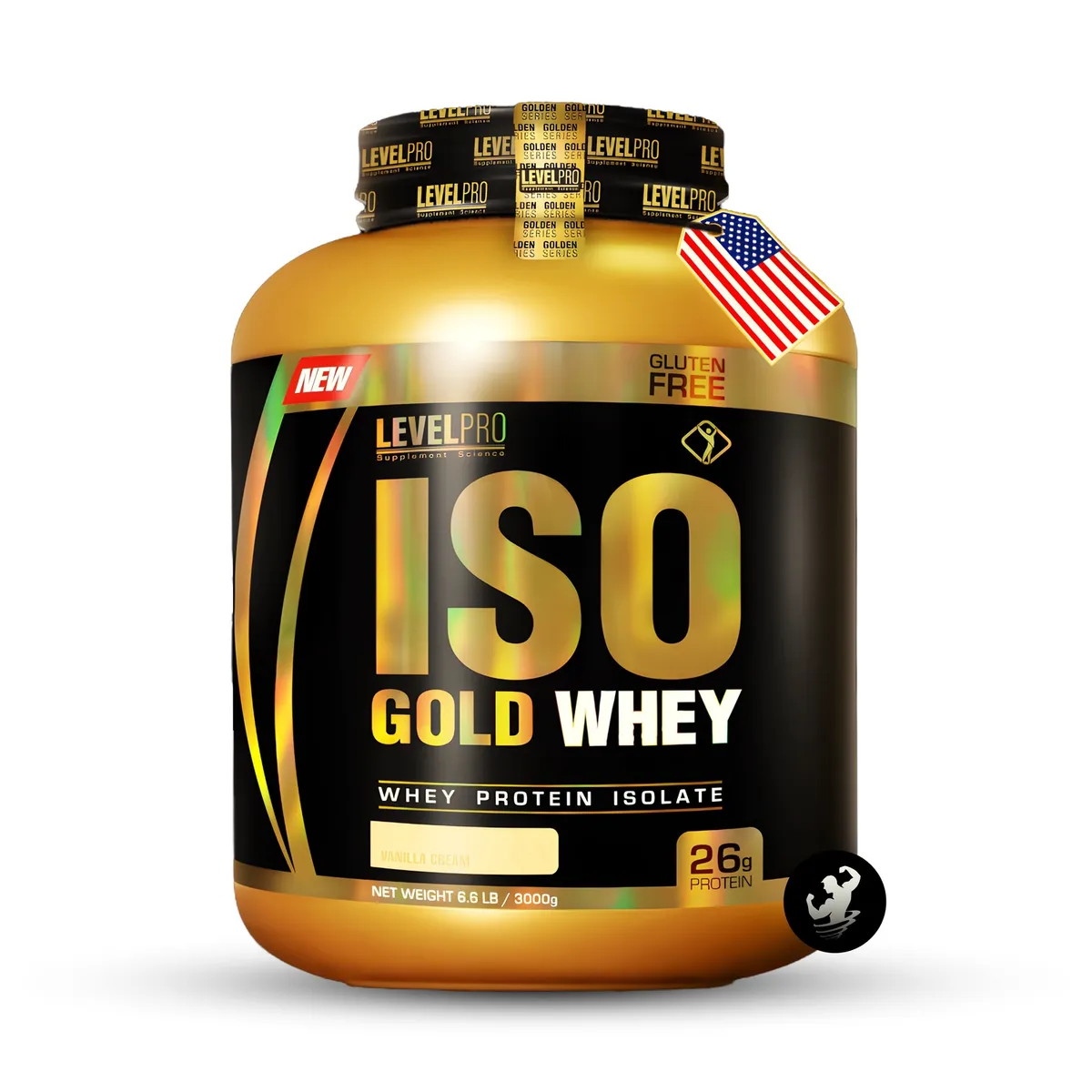 LEVEL PRO - Proteína Iso Gold Whey 6.6 lbs -  Vainilla + creatina 500 grs + shaker