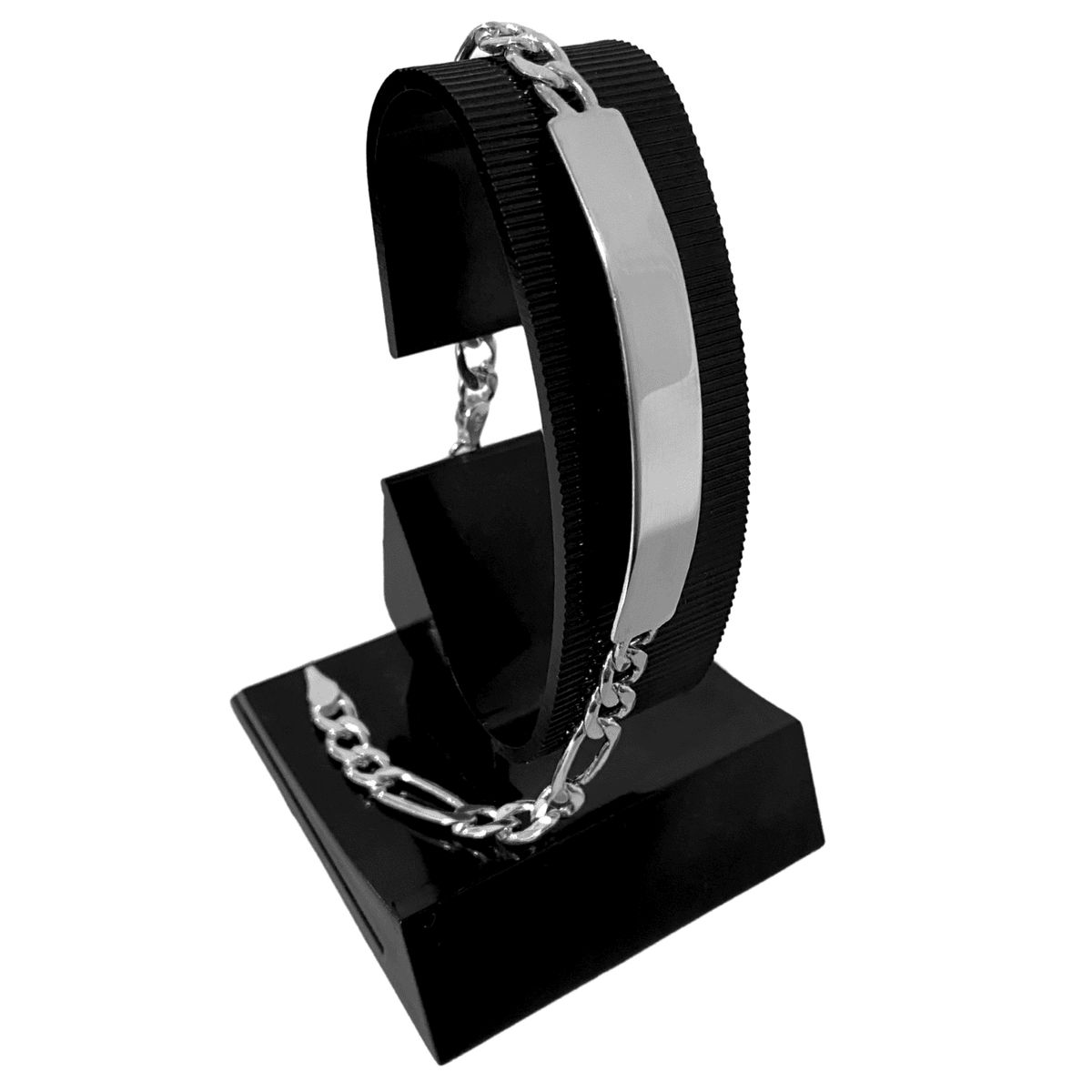 GENERICO - Pulsera Hombre Esclava Eslabones Fígaro 3x1 Placa Plata 925