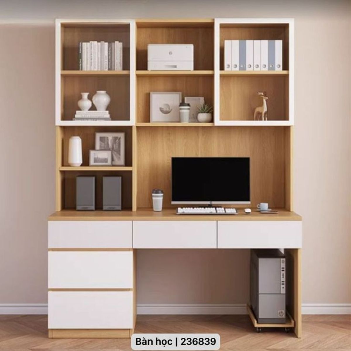 STARHOME - Escritorio Moderno con Biblioteca EdgeLine Duna y Blanco