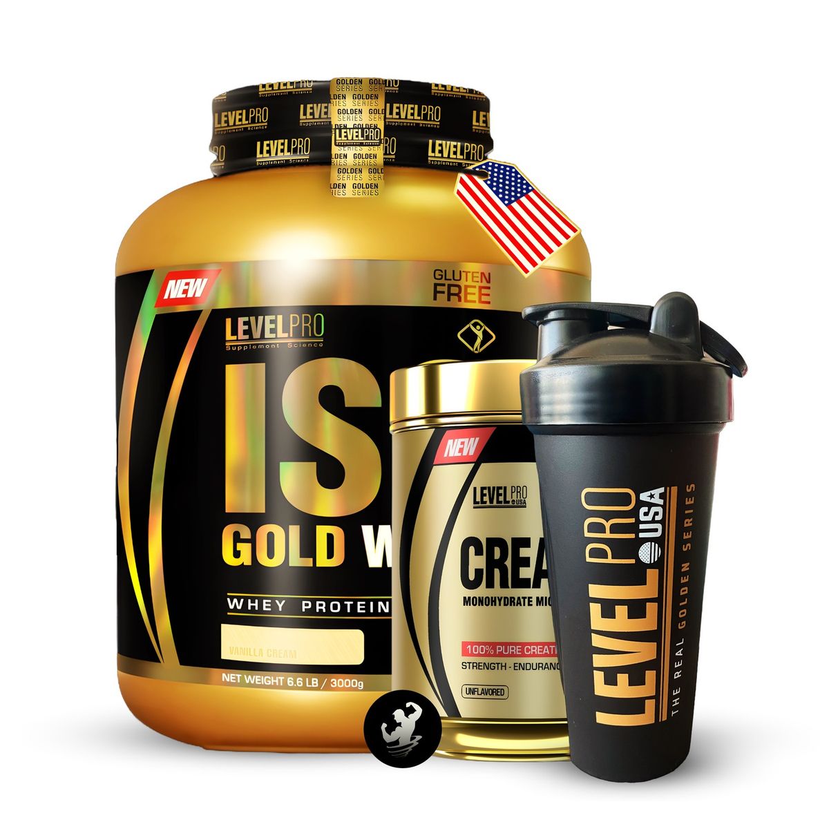 LEVEL PRO - Proteína Iso Gold Whey 6.6 lbs -  Cookies + creatina 500 grs + shaker