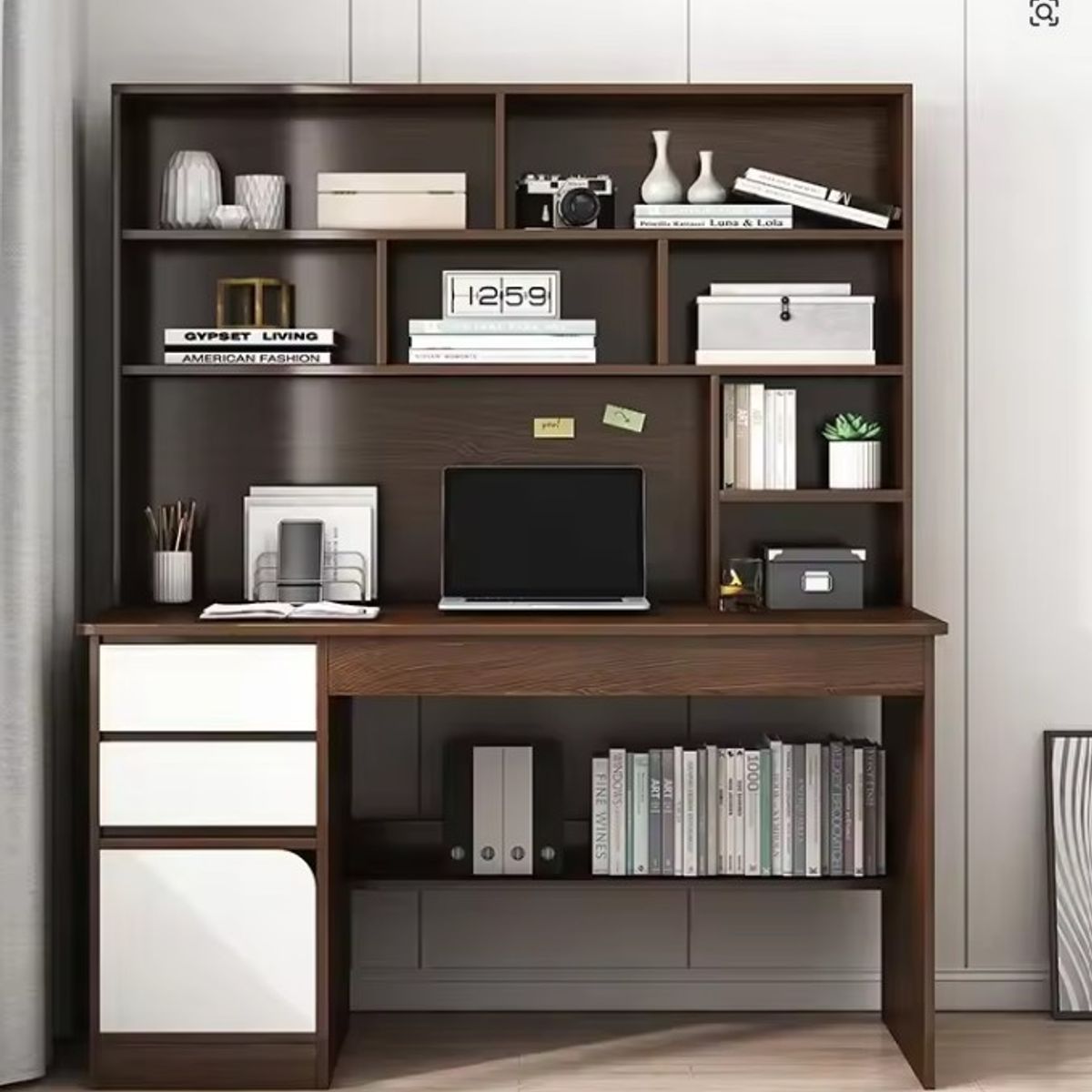 STARHOME - Escritorio Moderno con Biblioteca EdgeLine Marrón y Blanco