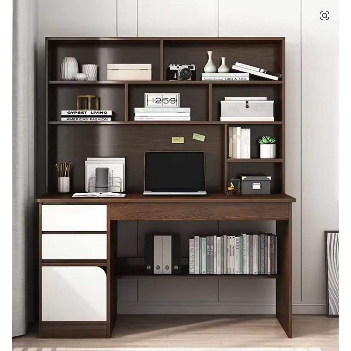 STARHOME - Escritorio Moderno con Biblioteca EdgeLine Marrón y Blanco