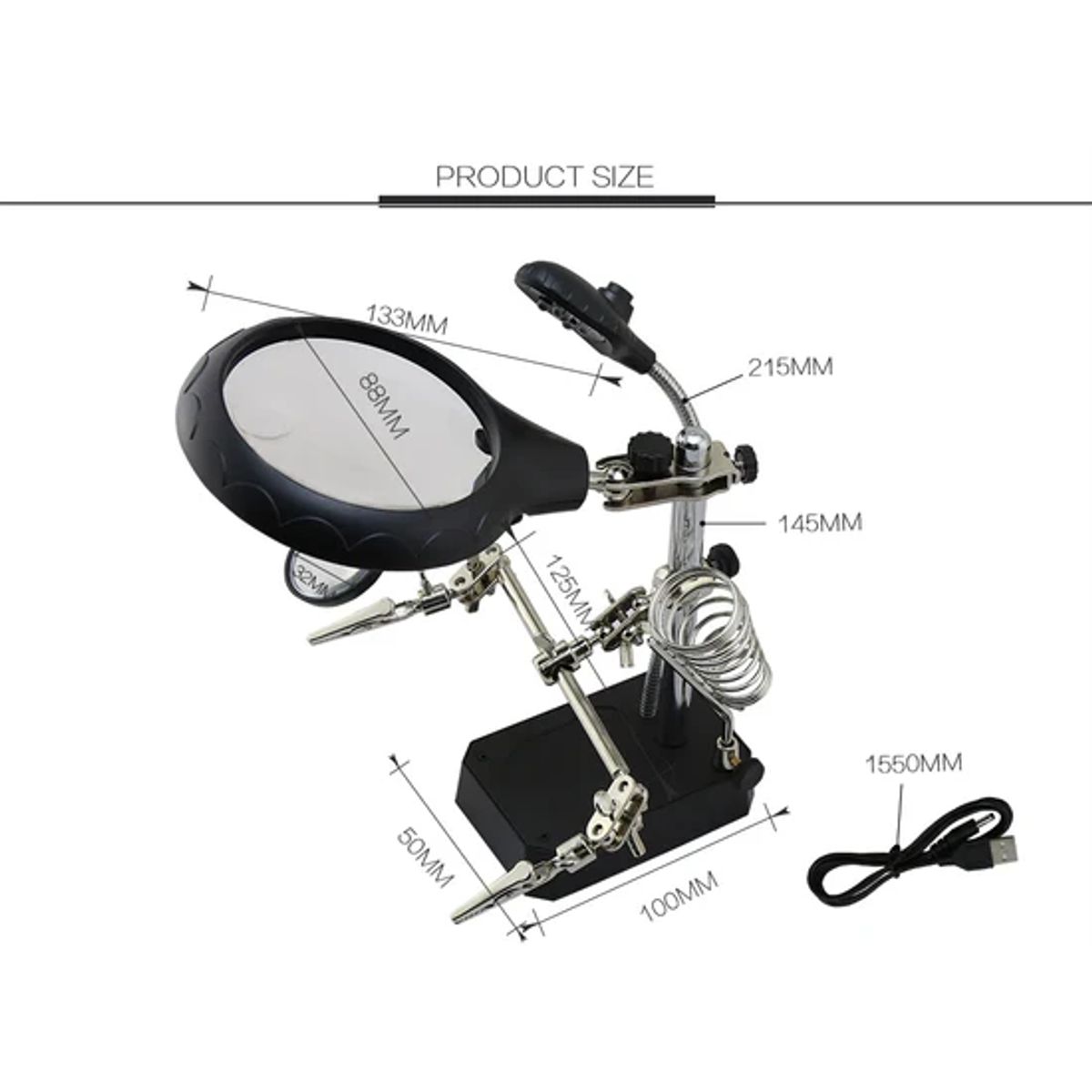 GENERICO - Soporte para Cautin con Lupa Luz Led y Pinzas  EDI-16129C