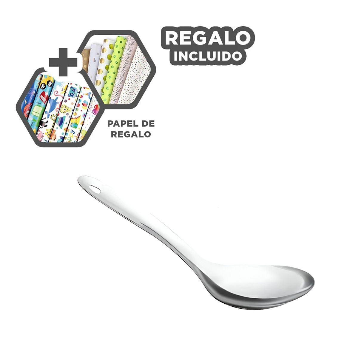 GENERICO - Cucharon Utensilio Moderno Plateado Y+Papel de Regalo