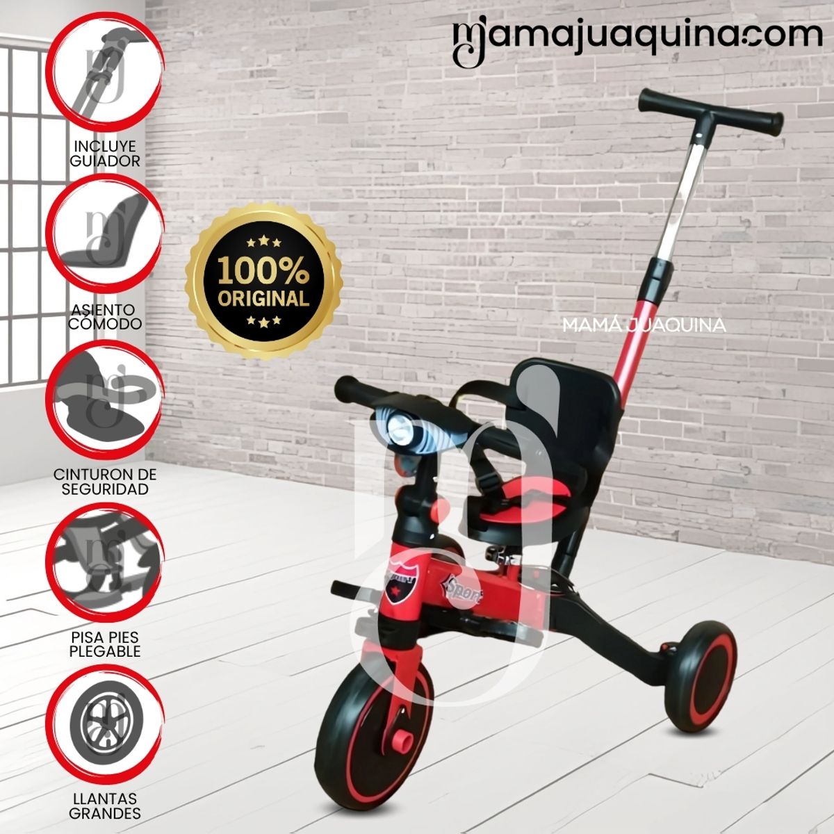 BABY - Triciclo Guiador para Niños «NODIN» de Lujo Red