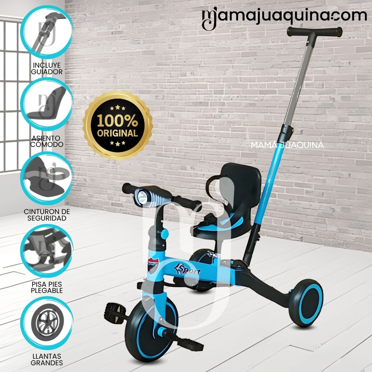 BABY - Triciclo Guiador para Niños «NODIN» de Lujo Blue