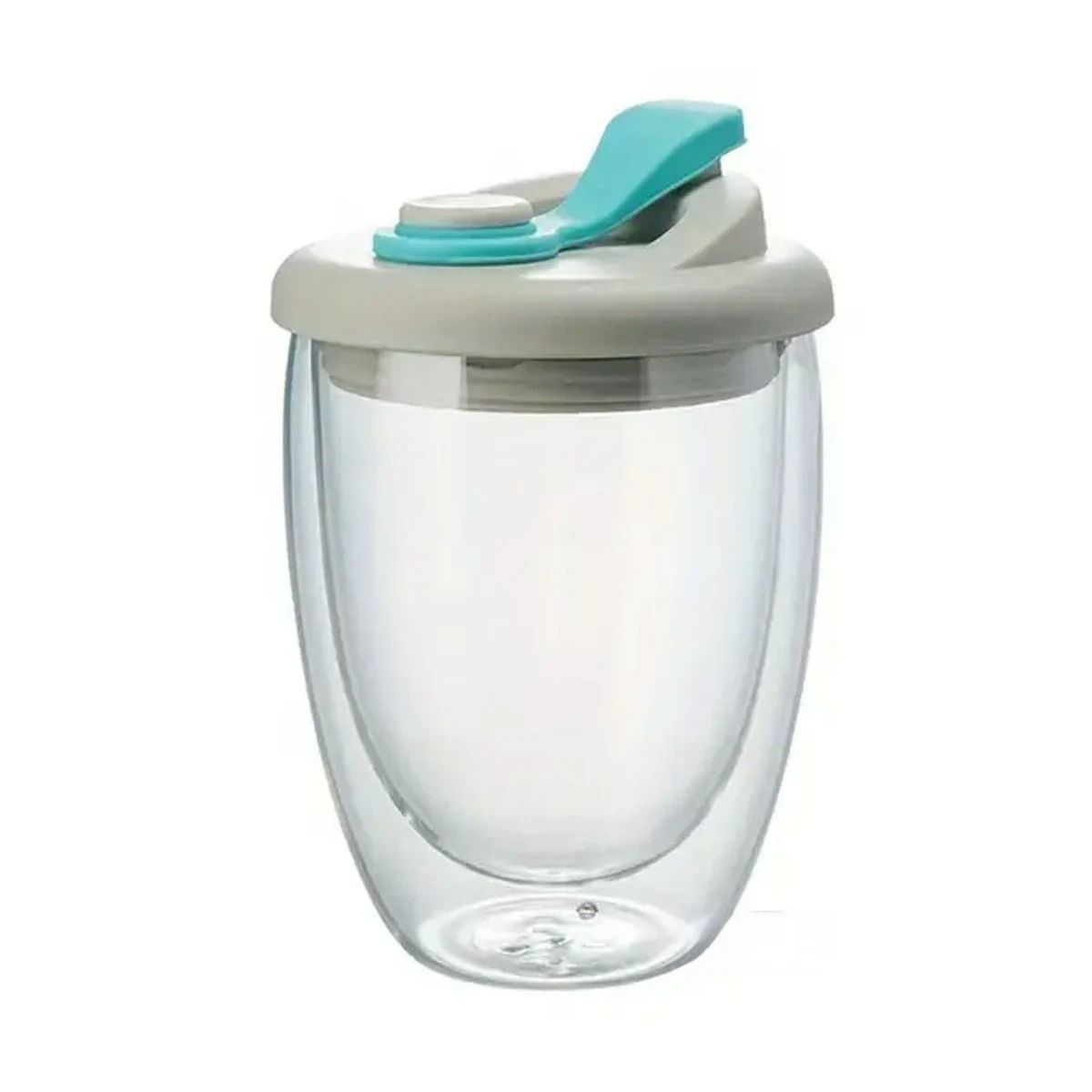 GENERICO - Vaso de Vidrio Doble para Bebidas Tapa 350ml Celeste