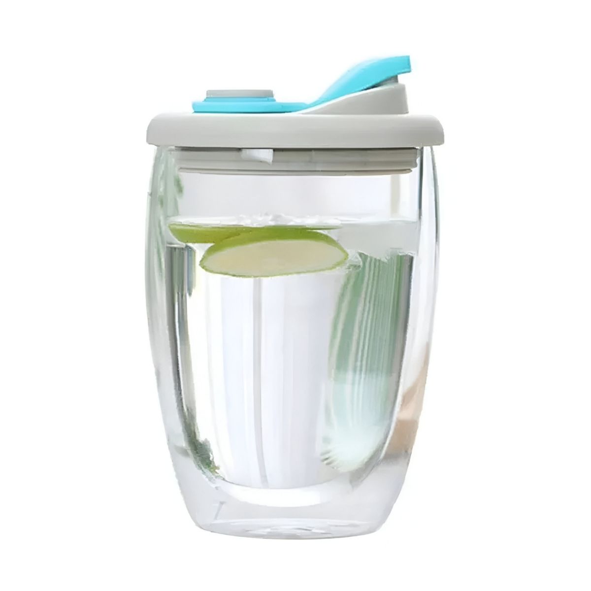 GENERICO - Vaso de Vidrio Doble para Bebidas Tapa 350ml Celeste