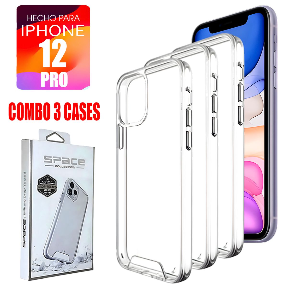ASIA IMPORT - Combo Case Space Transparente Para Iphone 12 Pro