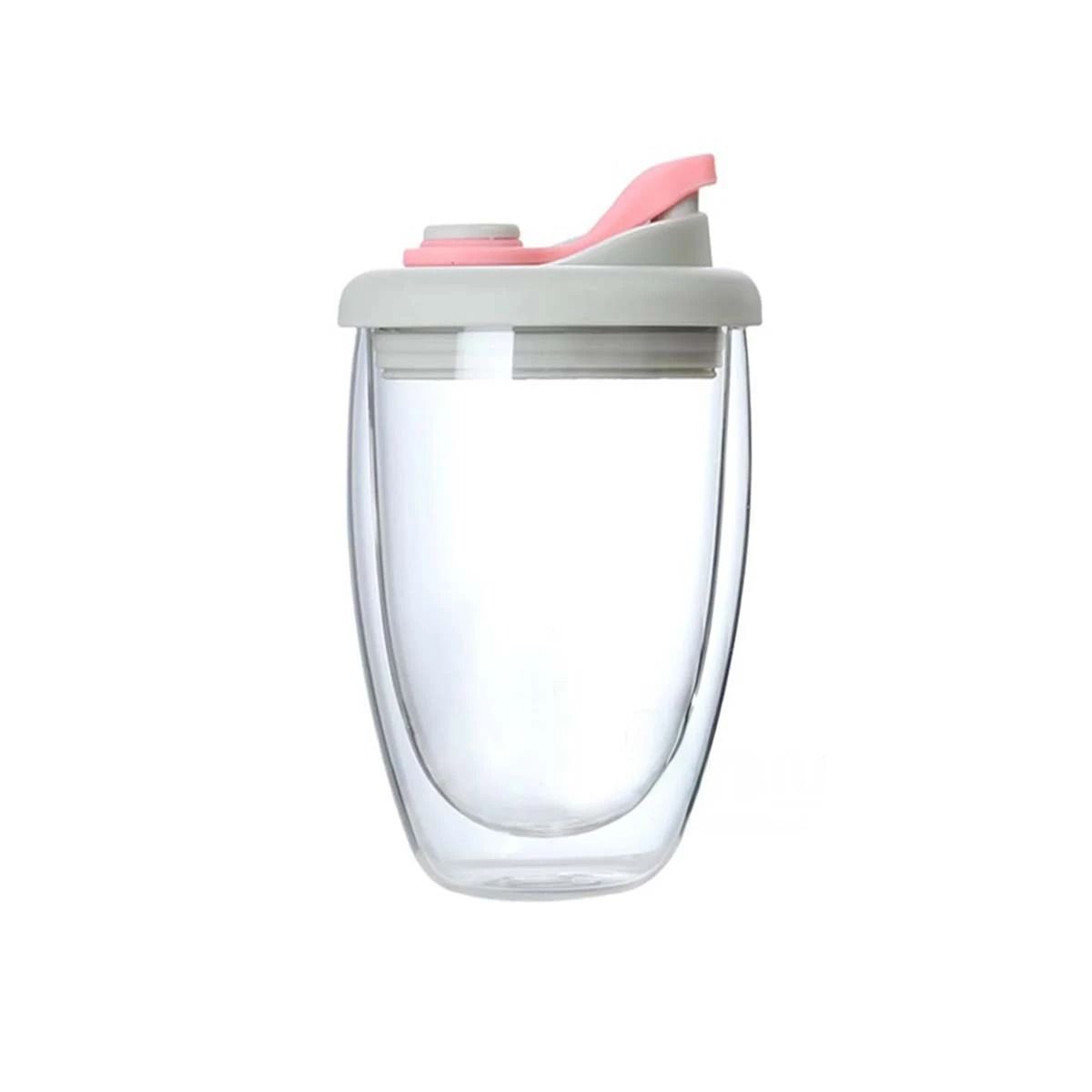 GENERICO - Vaso de Vidrio Doble para Bebidas Tapa 450ml Rosado