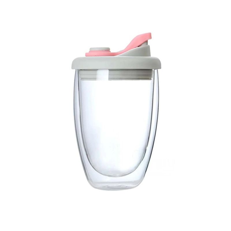 GENERICO - Vaso de Vidrio Doble para Bebidas Tapa 450ml Rosado