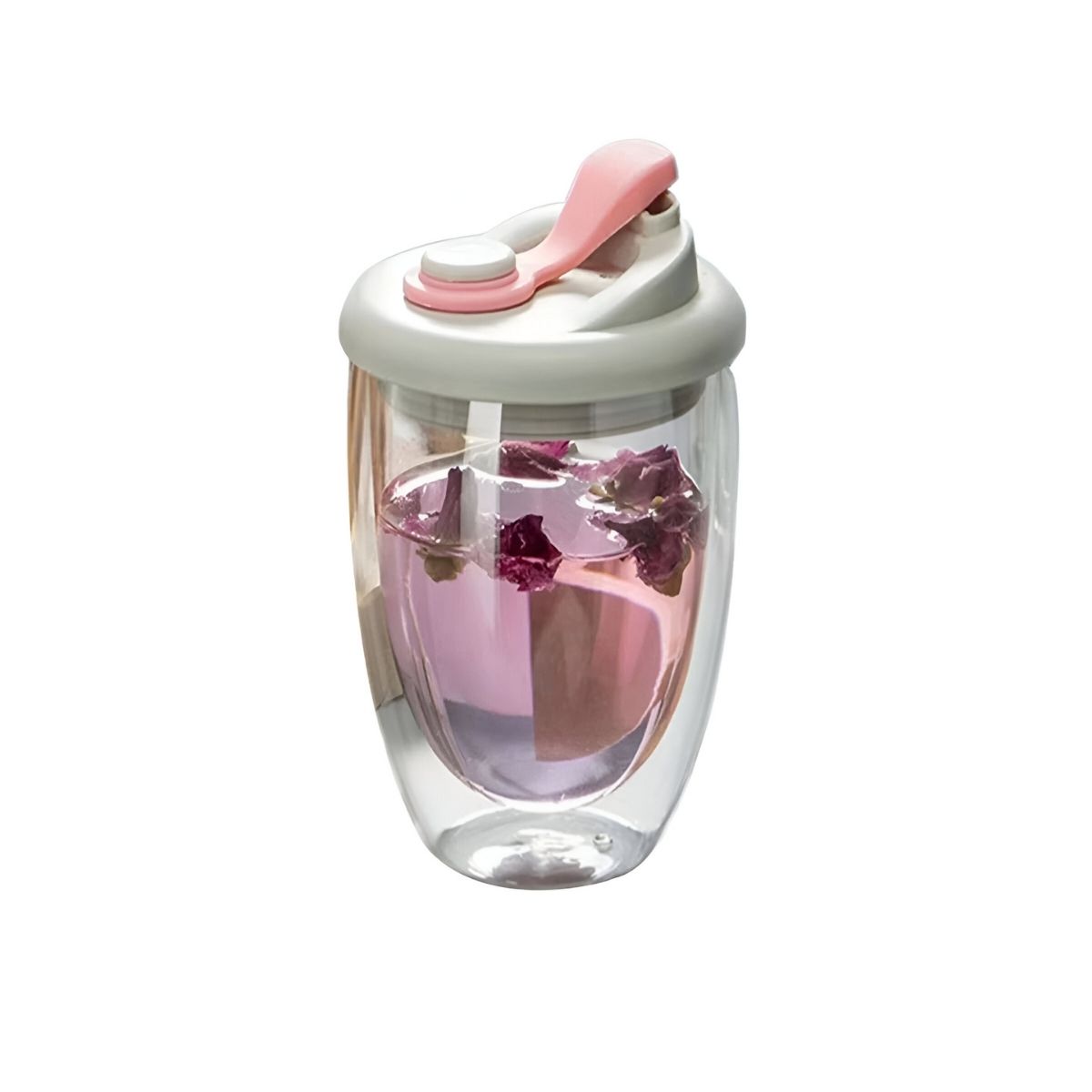 GENERICO - Vaso de Vidrio Doble para Bebidas Tapa 450ml Rosado