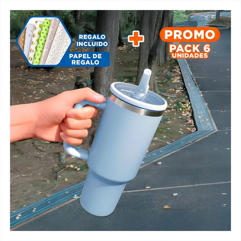 RYBIU IMPORT - Pack6 Termo Portatil de Color Celeste Y+Papel de Regalo