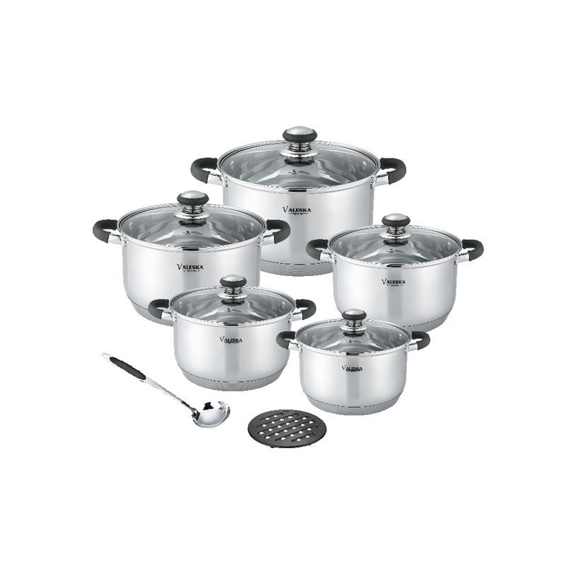 VALESKA - Juego de Ollas de Acero Inoxidable VL-CLASSIC10EXTRA Negro Vidrio