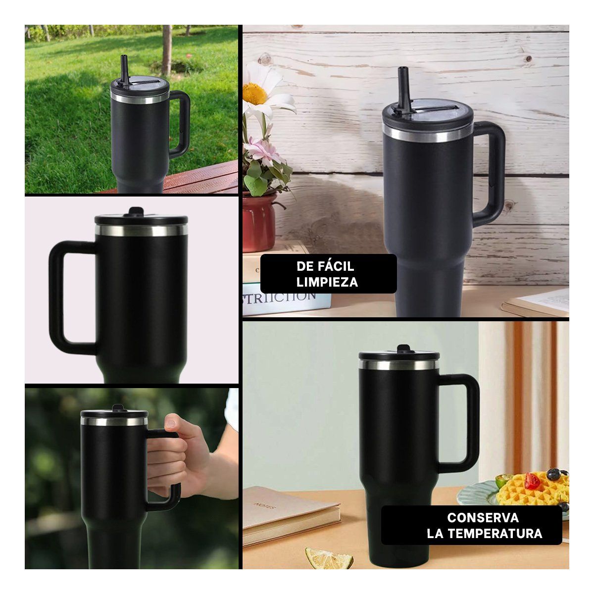 RYBIU IMPORT - Vaso Termo de ABS con Asa y Pico 1200ml de Color Negro