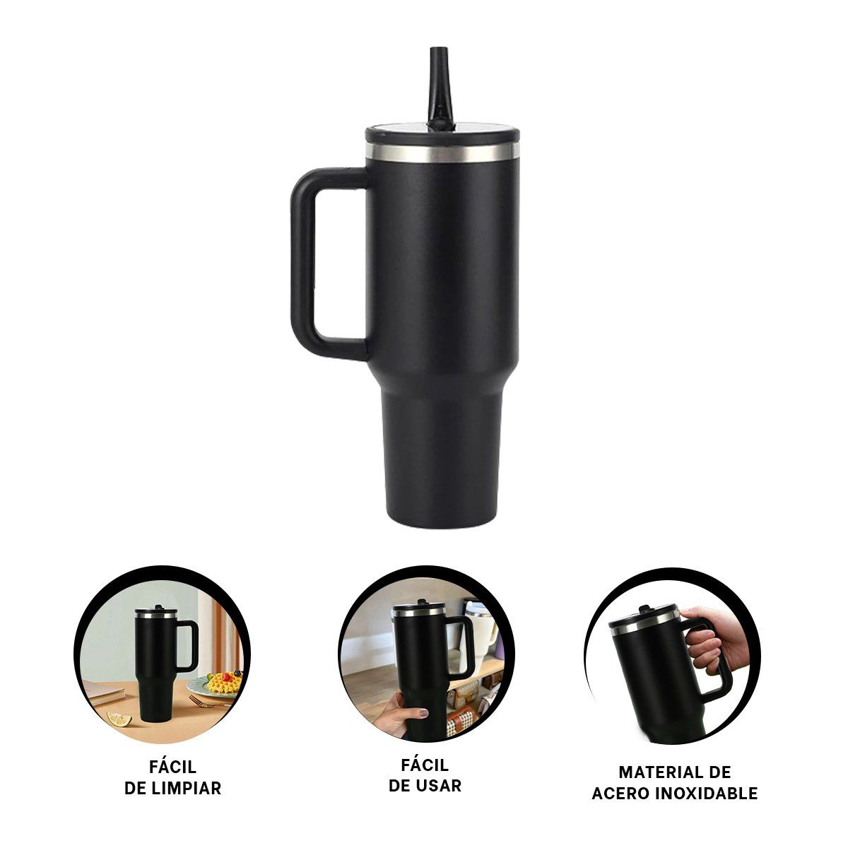 RYBIU IMPORT - Vaso Termo de ABS con Asa y Pico 1200ml de Color Negro