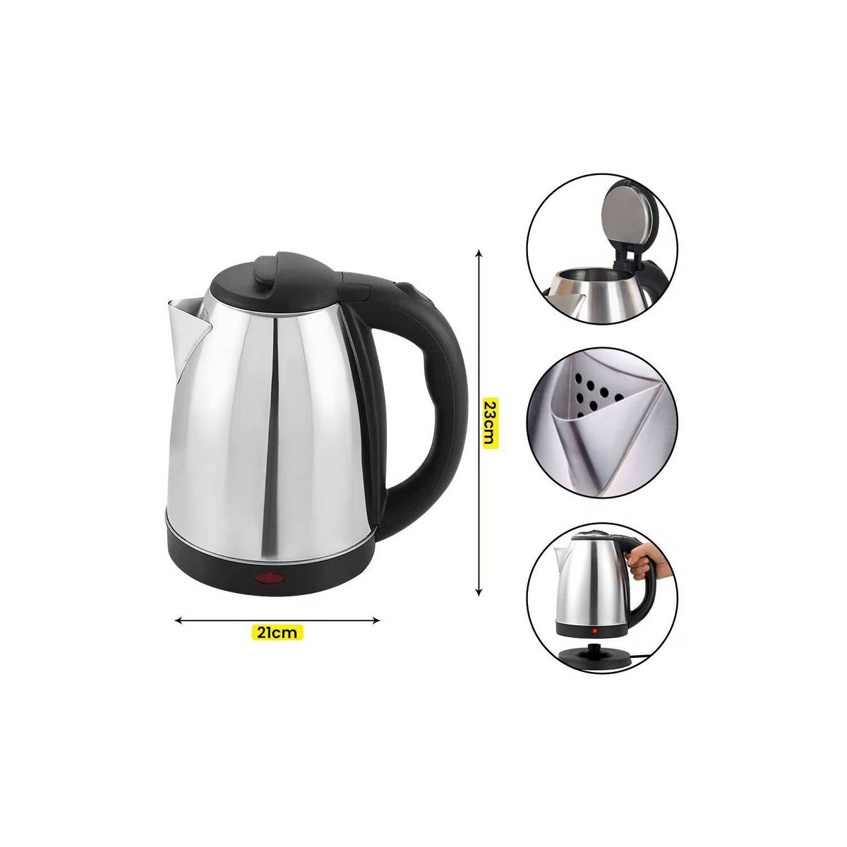 GENERICO - HERVIDOR ELECTRICO JARRA DE 2 LITROS ACERO INOXIDABLE 1500W