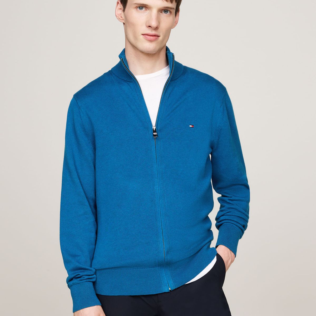 TOMMY HILFIGER - SWEATER PIMA ORG CTN CASHMERE ZIP THRU