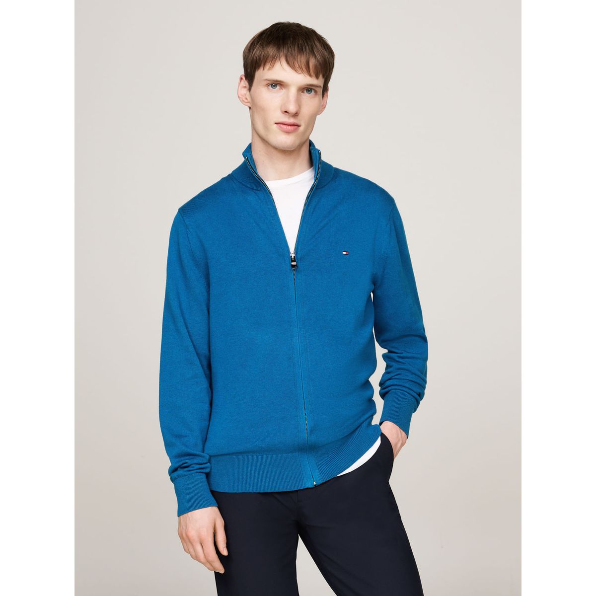 TOMMY HILFIGER - SWEATER PIMA ORG CTN CASHMERE ZIP THRU