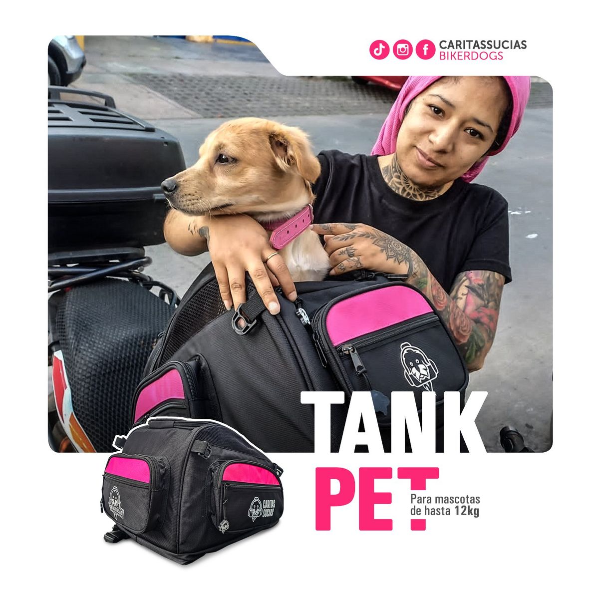 CARITAS SUCIAS - TANKPET 3 EN 1 MOCHILA TRANSPORTADORAMALETA TANQUERA PARA PERRO FUCSIA
