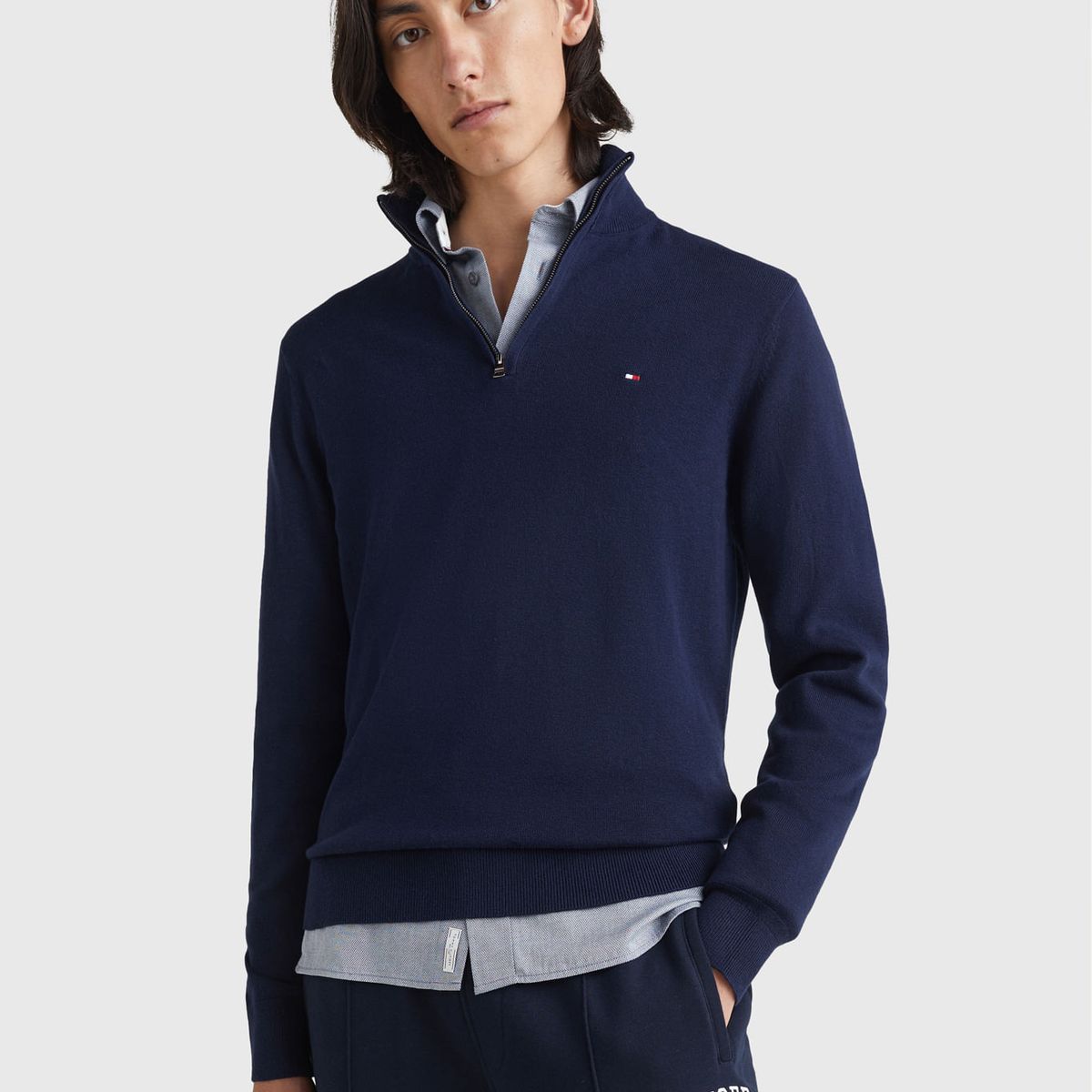 TOMMY HILFIGER - SWEATER PIMA ORG CTN CASHMERE ZIP MOCK