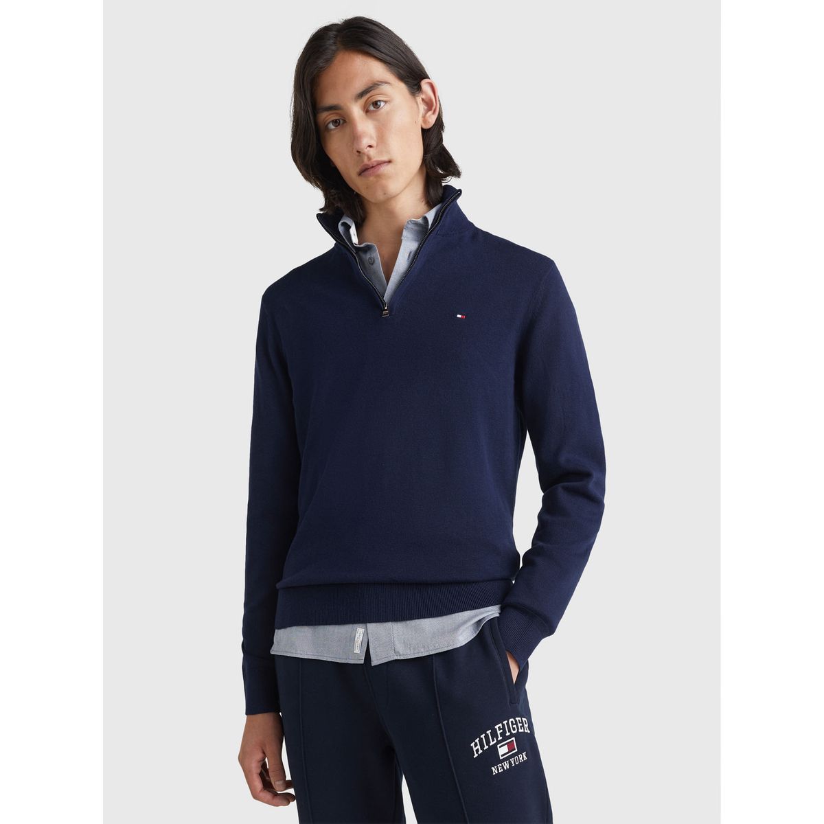 TOMMY HILFIGER - SWEATER PIMA ORG CTN CASHMERE ZIP MOCK