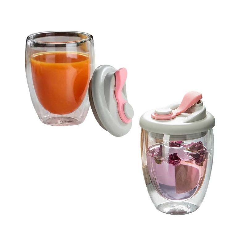 GENERICO - Vaso de Vidrio Doble para Bebidas Tapa 350ml Rosado