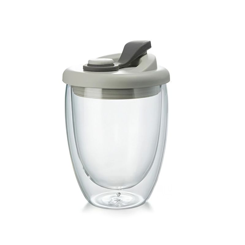 GENERICO - Vaso de Vidrio Doble para Bebidas Tapa 350ml Plomo