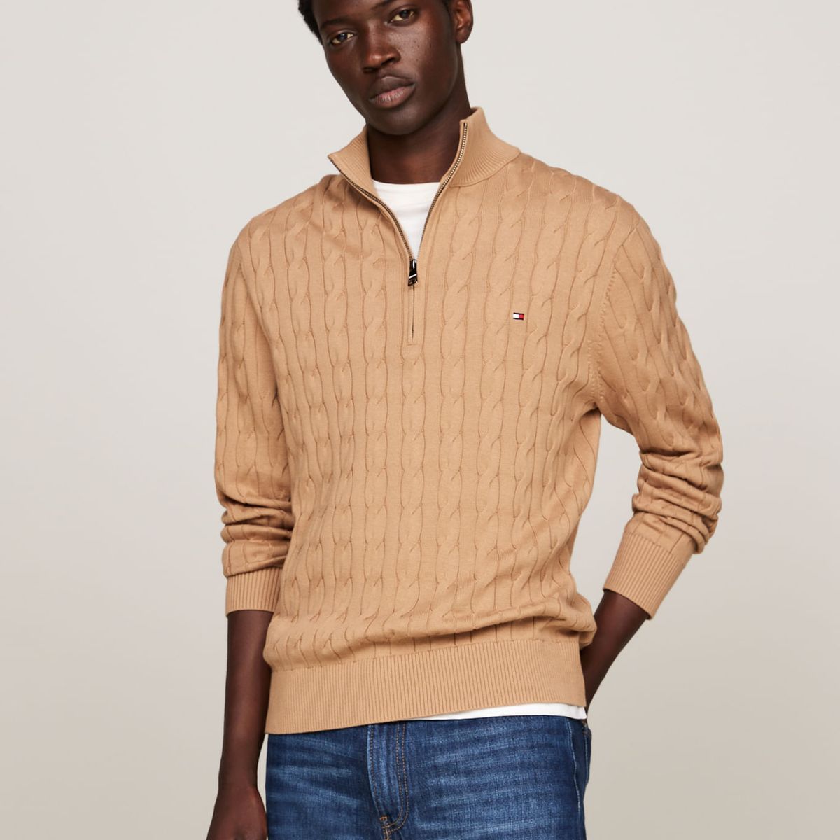 TOMMY HILFIGER - SWEATER CLASSIC COTTON CABLE ZIP MOCK