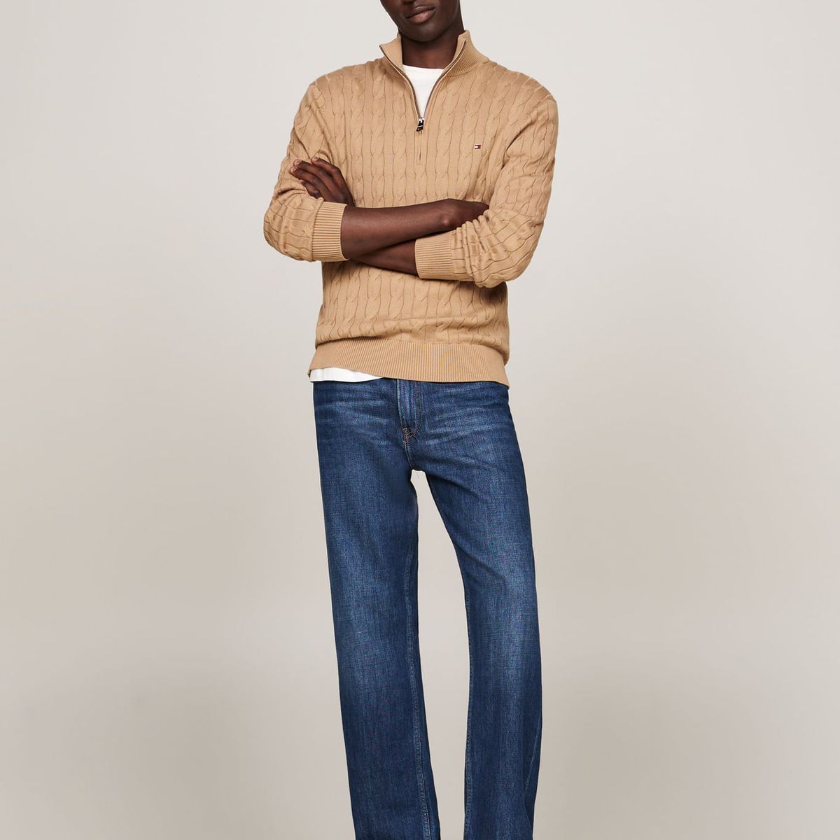 TOMMY HILFIGER - SWEATER CLASSIC COTTON CABLE ZIP MOCK