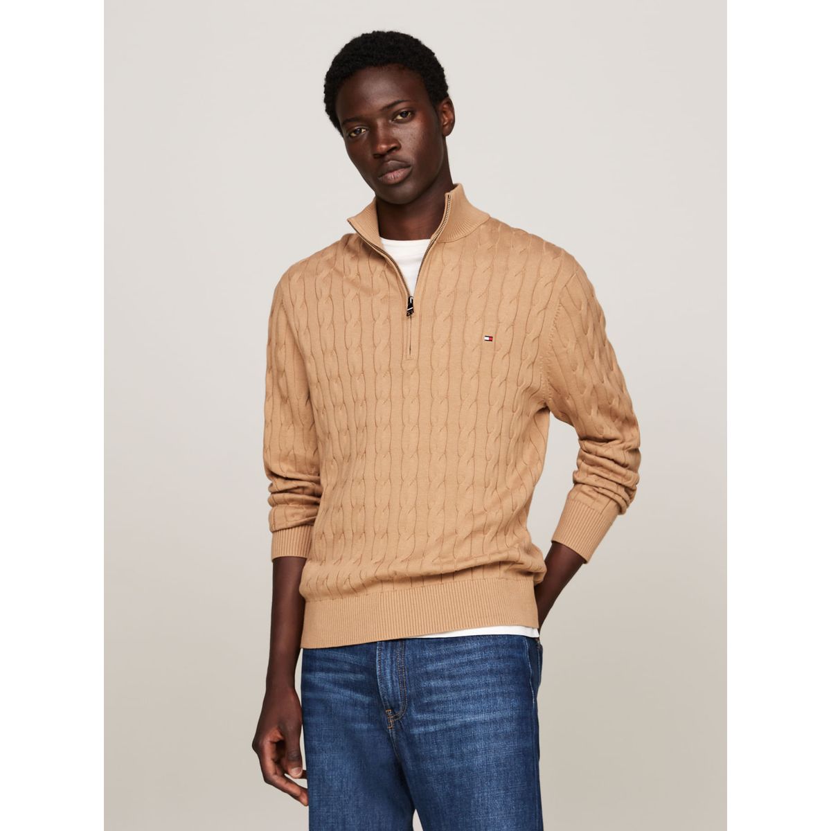 TOMMY HILFIGER - SWEATER CLASSIC COTTON CABLE ZIP MOCK