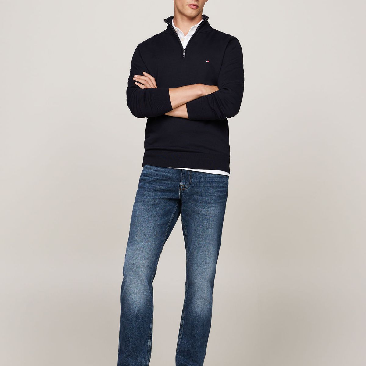 TOMMY HILFIGER - SWEATER ESSENTIAL COTTON ZIP MOCK